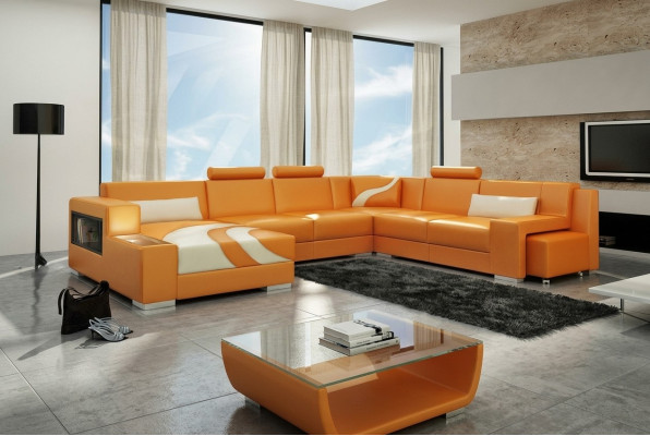 Wohnlandschaft Couch Polster Eck Garnitur Designer Ledersofa Big Sofa Neu V015A