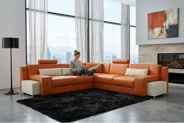 Wohnlandschaft Polster Ecke Eck Sofa Sitz Couch Garnitur Landschaft Leder V015B
