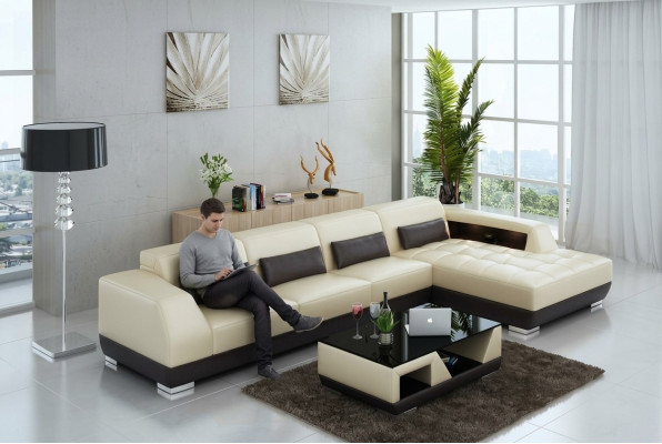 Ledersofa Couch Wohnlandschaft Ecksofa Eck Garnitur Design Modern Sofa G8024C