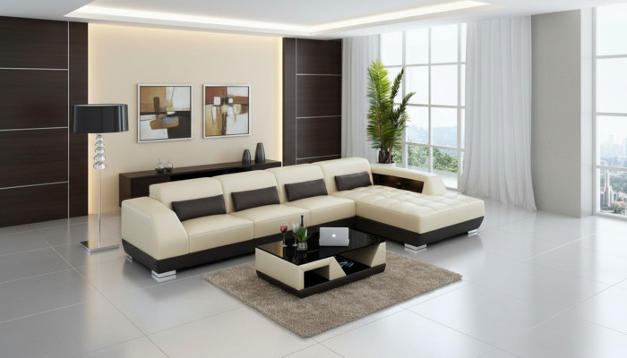 Ledersofa Couch Wohnlandschaft Ecksofa Eck Garnitur Design Modern Sofa G8024C