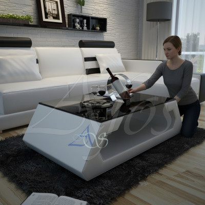 Designer Couchtisch Polster Tisch Leder Glas Moderner Tisch (Hamburg)