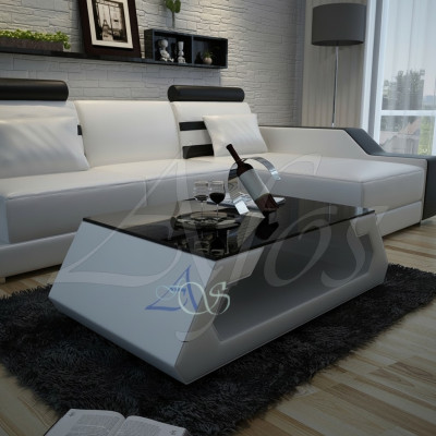 Designer Couchtisch Polster Tisch Leder Glas Moderner Tisch (Hamburg)