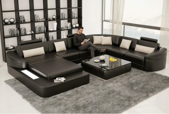 Wohnlandschaft Couch Polster Eck Garnitur Designer Ledersofa Big Sofa Kelcher