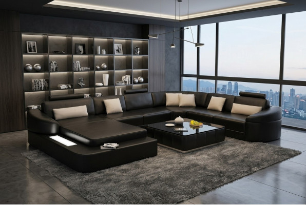 Wohnlandschaft Couch Polster Eck Garnitur Designer Ledersofa Big Sofa Kelcher