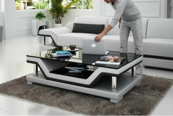 Designer Couchtisch Polster Tisch Leder Glas Moderner Tische #SB3009
