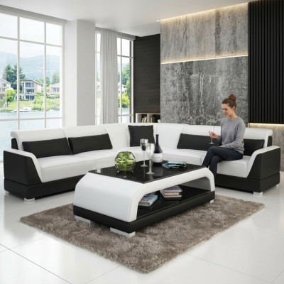 Designer Couchtisch Polster Tisch Leder Glas Moderner Tische 6108