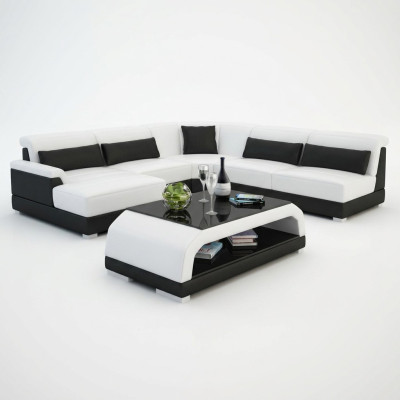 Designer Couchtisch Polster Tisch Leder Glas Moderner Tische 6108