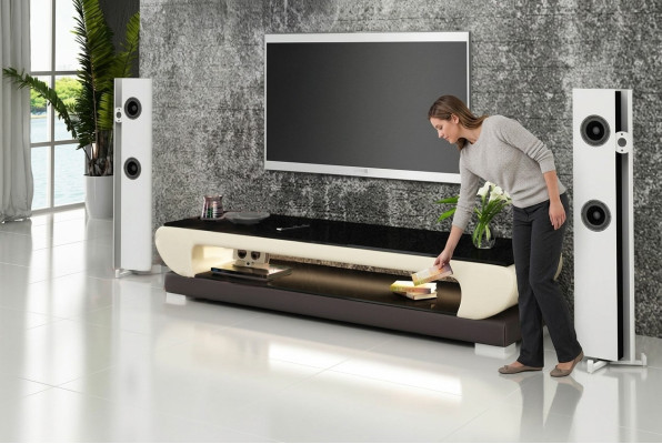 RTV TV Sideboard Leder Glas Tisch Fernseh Schrank Tisch Designer 403
