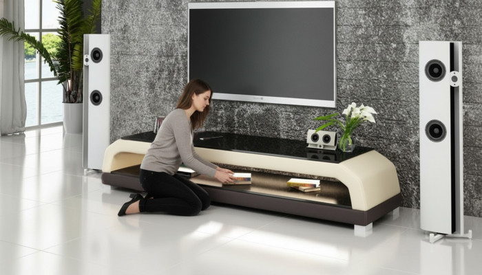 RTV TV Sideboard Leder Glas Tisch Fernseh Schrank Tisch Designer 6108