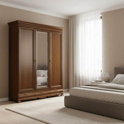 Klassische Schränke Schrank Schrankwand Kleiderschrank Holzschrank - Model N-3D