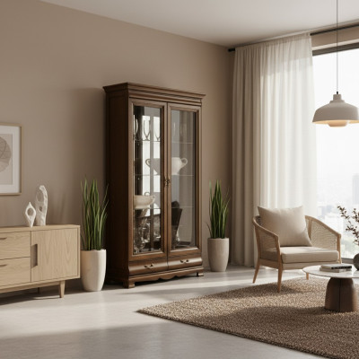 Klassische Vitrine Vitrinenschrank Vitrinen Schrank Schrankwand - Model N-W2