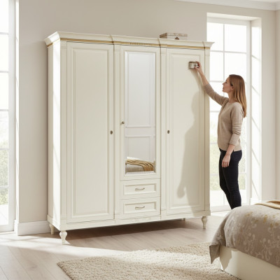 Klassischer Schrank Kleiderschrank Massiv Landhaus Großer Spiegelschrank FL-D3