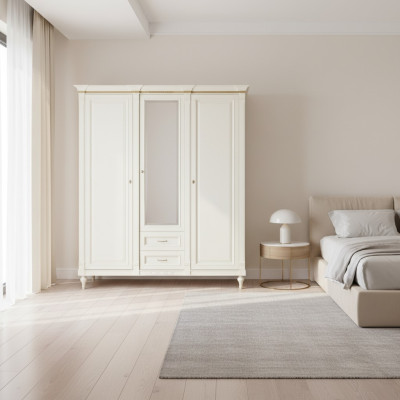 Klassischer Schrank Kleiderschrank Massiv Landhaus Großer Spiegelschrank FL-D3