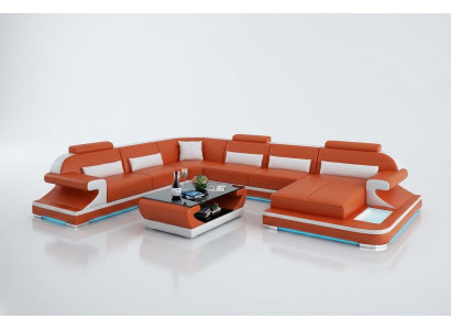 Ledersofa Couch Wohnlandschaft Ecksofa Eck Garnitur Design Modern Sofa G8021