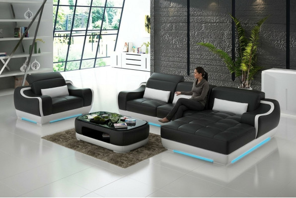 Ledersofa Couch Wohnlandschaft Ecksofa + Sessel Neu Garnitur Modern Sofa G8025E