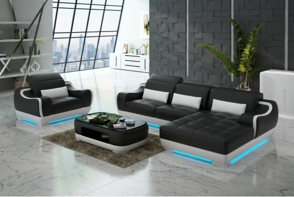Ledersofa Couch Wohnlandschaft Ecksofa + Sessel Neu Garnitur Modern Sofa G8025E
