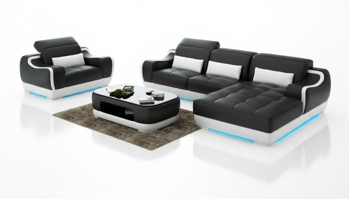 Ledersofa Couch Wohnlandschaft Ecksofa + Sessel Neu Garnitur Modern Sofa G8025E