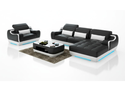 Ledersofa Couch Wohnlandschaft Ecksofa + Sessel Neu Garnitur Modern Sofa G8025E