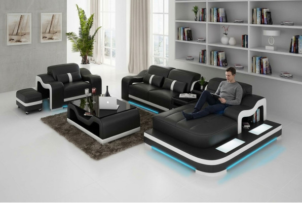 Ledersofa Couch Wohnlandschaft Ecksofa Eck Garnitur Design Modern Sofa G8027E