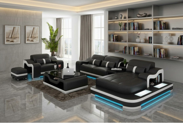 Ledersofa Couch Wohnlandschaft Ecksofa Eck Garnitur Design Modern Sofa G8027E