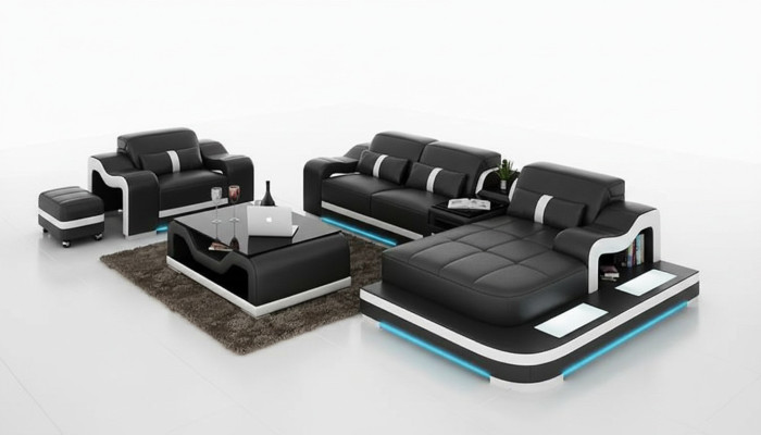 Ledersofa Couch Wohnlandschaft Ecksofa Eck Garnitur Design Modern Sofa G8027E