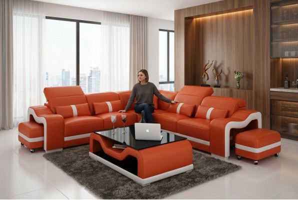 Ledersofa Couch Wohnlandschaft Ecksofa Sofa Eck Modern Design Garnitur