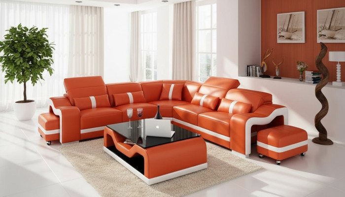 Ledersofa Couch Wohnlandschaft Ecksofa Sofa Eck Modern Design Garnitur