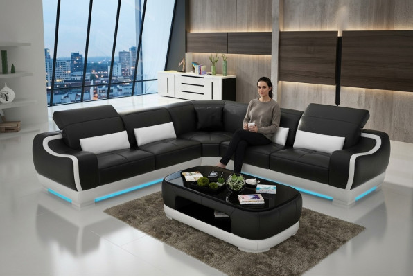 Ledersofa Couch Wohnlandschaft Ecksofa Eck Garnitur Design Modern Sofa G8025B