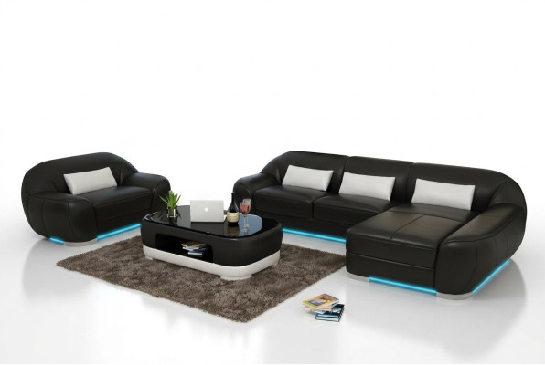 Ledersofa Couch Wohnlandschaft Ecksofa + Sessel Eck Garnitur Design