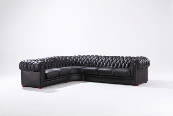 Chesterfield Ecksofa Eckcouch Designer Sofa Schwarz Couch 100% Leder Sofort