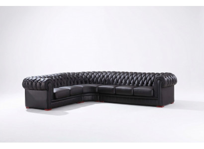 Chesterfield Ecksofa Eckcouch Designer Sofa Schwarz Couch 100% Leder Sofort