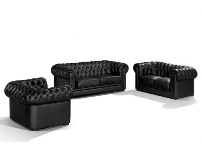 Schwarze Chesterfield Sofas 3+2+1 Set Polster Designer Sofas Garnitur