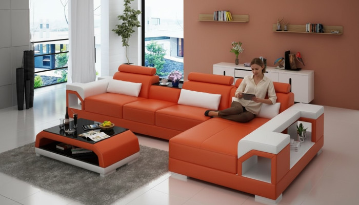 Ledersofa Couch Wohnlandschaft Ecksofa Eck Garnitur Design Modern Sofa G8010C