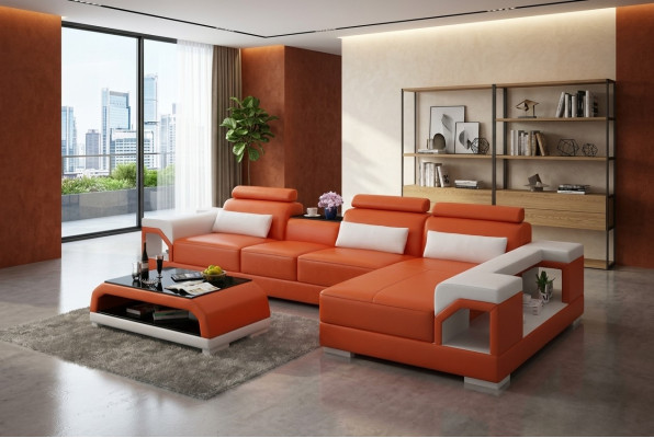 Ledersofa Couch Wohnlandschaft Ecksofa Eck Garnitur Design Modern Sofa G8010C