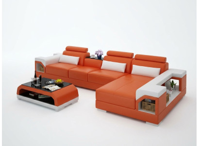 Ledersofa Couch Wohnlandschaft Ecksofa Eck Garnitur Design Modern Sofa G8010C
