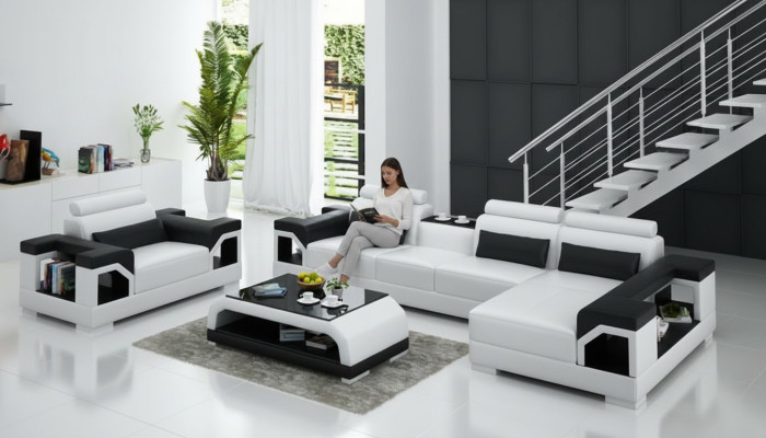 Ledersofa Wohnlandschaft Ecksofa Sessel Couch Garnitur Design Modern Sofa G8010E