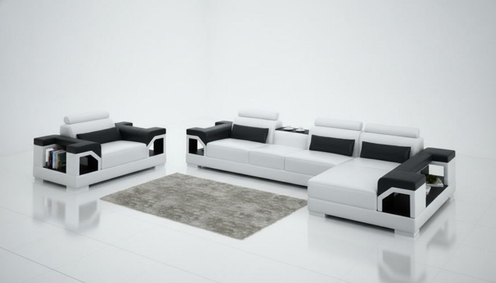 Ledersofa Wohnlandschaft Ecksofa Sessel Couch Garnitur Design Modern Sofa G8010E
