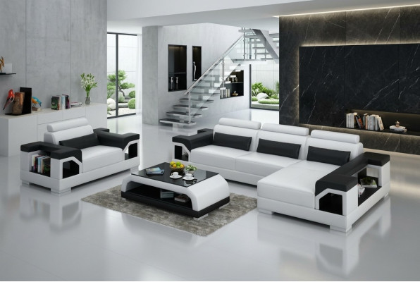 Ledersofa Wohnlandschaft Ecksofa + Sessel Eck Garnitur Design Modern