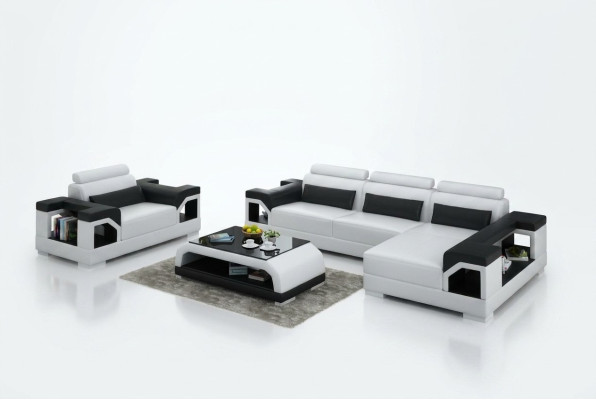 Ledersofa Wohnlandschaft Ecksofa + Sessel Eck Garnitur Design Modern