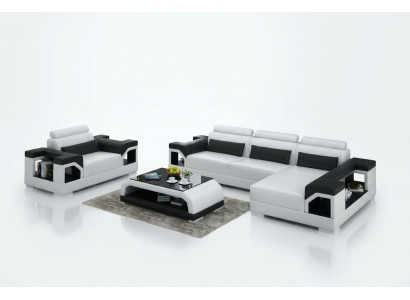 Ledersofa Wohnlandschaft Ecksofa + Sessel Eck Garnitur Design Modern