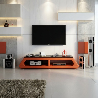 RTV TV Sideboard Leder Glas Tisch Fernseh Schrank Tisch Lowboard Mo.B 