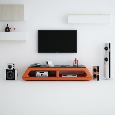RTV TV Sideboard Leder Glas Tisch Fernseh Schrank Tisch Lowboard Mo.B 