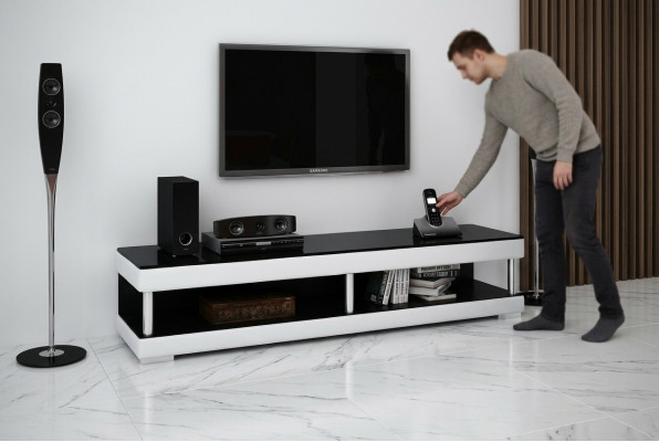 RTV TV Sideboard Leder Glas Tisch Fernseh Schrank Tisch Lowboard Mo.C