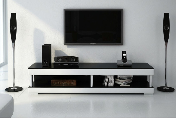 RTV TV Sideboard Leder Glas Tisch Fernseh Schrank Tisch Lowboard Mo.C