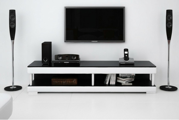 RTV TV Sideboard Leder Glas Tisch Fernseh Schrank Tisch Lowboard Mo.C
