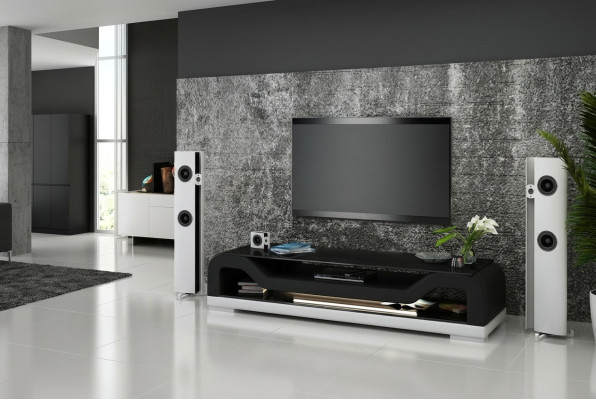 RTV TV Sideboard Leder Glas Tisch Fernseh Schrank Lowboard Mo.F