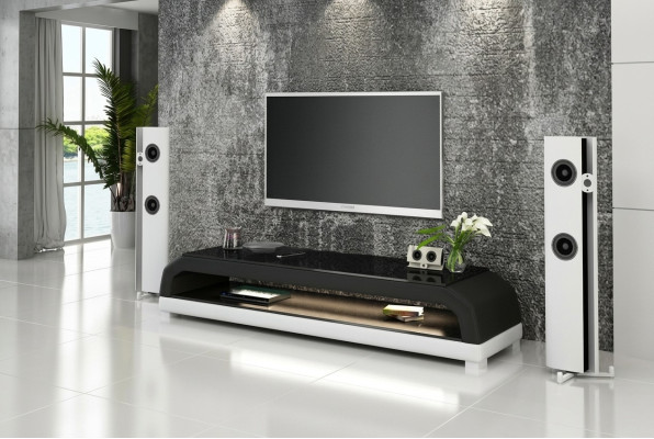 RTV TV Sideboard Leder Glas Tisch Fernseh Schrank Tisch Lowboard Mo.G