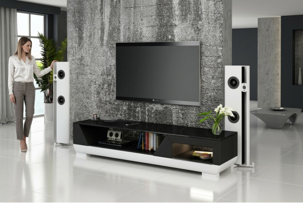 RTV TV Sideboard Leder Glas Tisch Fernseh Schrank Tisch Lowboard Mo.I