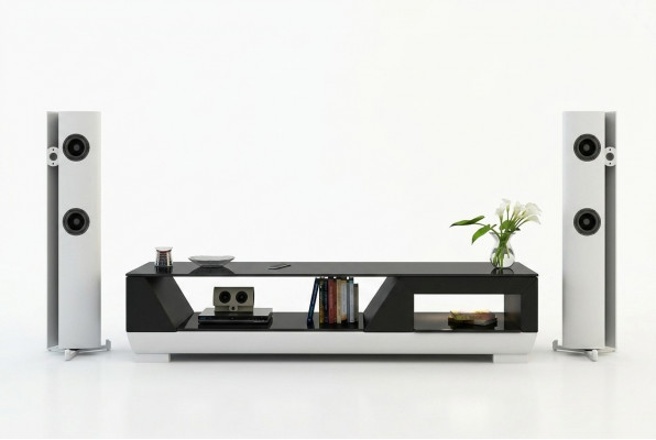 RTV TV Sideboard Leder Glas Tisch Fernseh Schrank Tisch Lowboard Mo.I