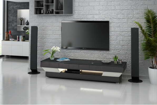 RTV TV Sideboard Leder Glas Tisch Fernseh Schrank Tisch Lowboard Mo.J